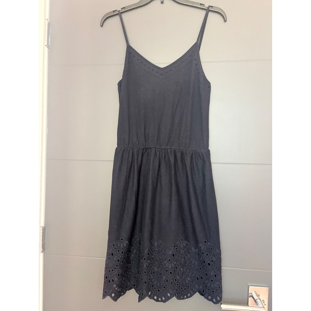 Ann Taylor LOFT Navy‎ Blue Eyelet Embroidered Sundress Spaghetti Strap XS